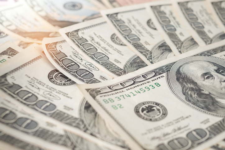 Close up heap of one hundred dollars