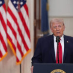 U.S. President Donald Trump delivers an address to the nation about the Iran war at the White House in Washington