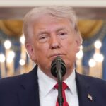 U.S. President Donald Trump delivers an address to the nation about the Iran war at the White House in Washington