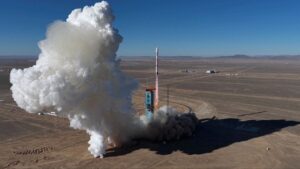 FILE PHOTO: Handout of Zhuque-3 rocket by China’s private rocket firm LandSpace taking off from the Jiuquan Satellite Launch Center